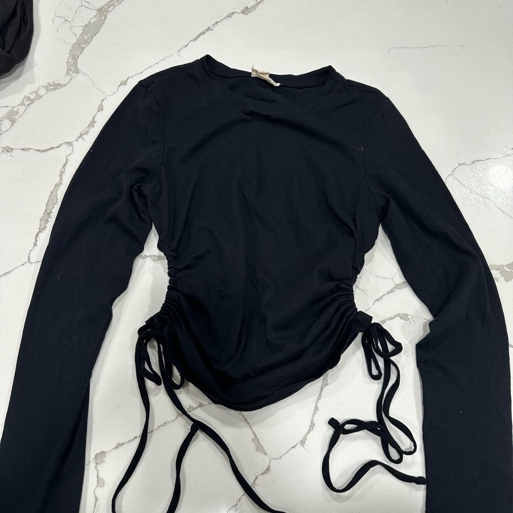 Black Open Edit Long Sleeve Crop Top Size Medium